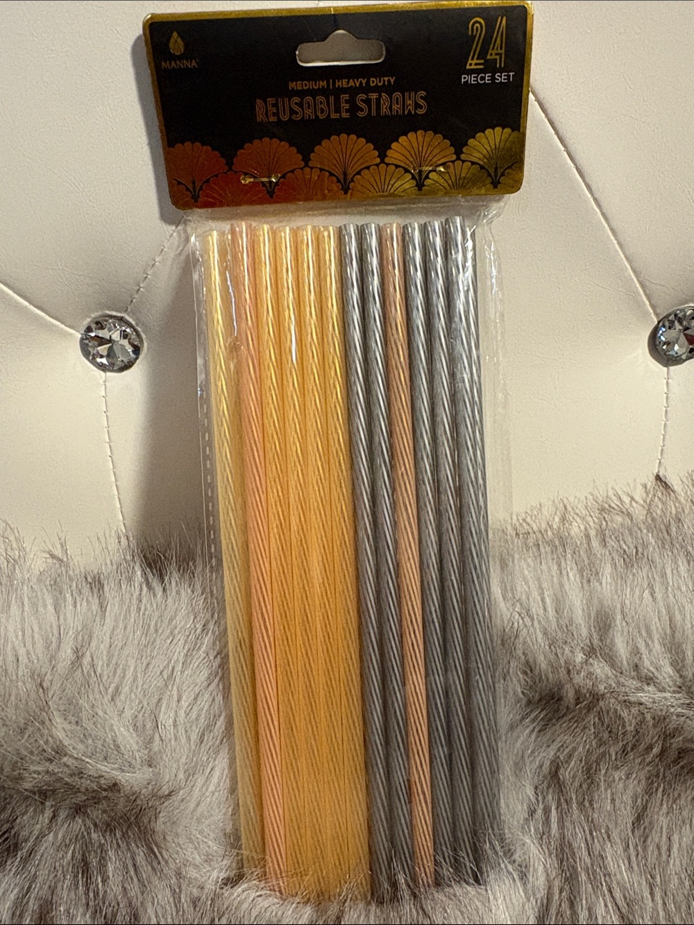 Manna Metallic Reusable Straws - Gold & Silver Tones (24 Pack)